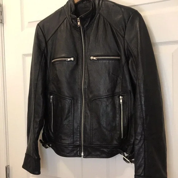 Women’s Genuine Leather Moto Jacket Medium, Black, by Mossimo - Picture 7 of 16